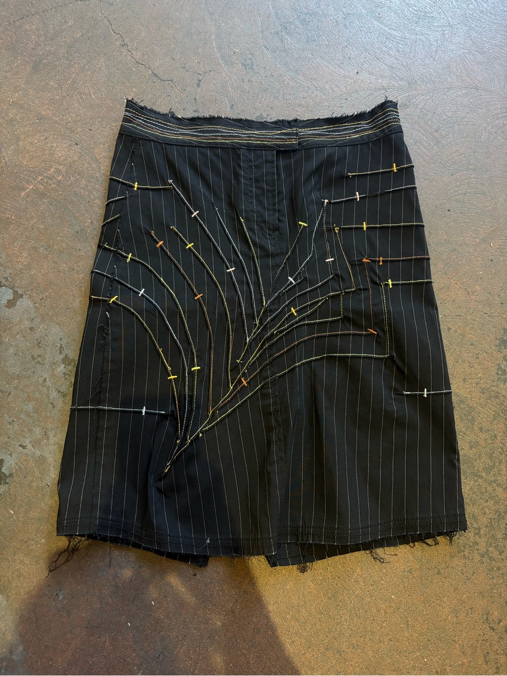 Parasuco Black Pinstripe Mini Skirt with Multicolor Stitch Accents